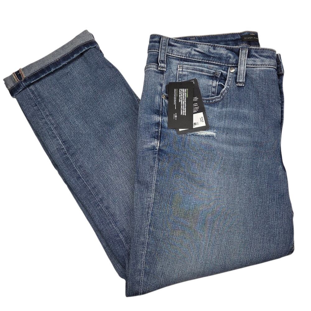 Silver Jeans Co Beau Girlfriend Mid Rise Slim Leg Jeans Indigo Size W32 L28